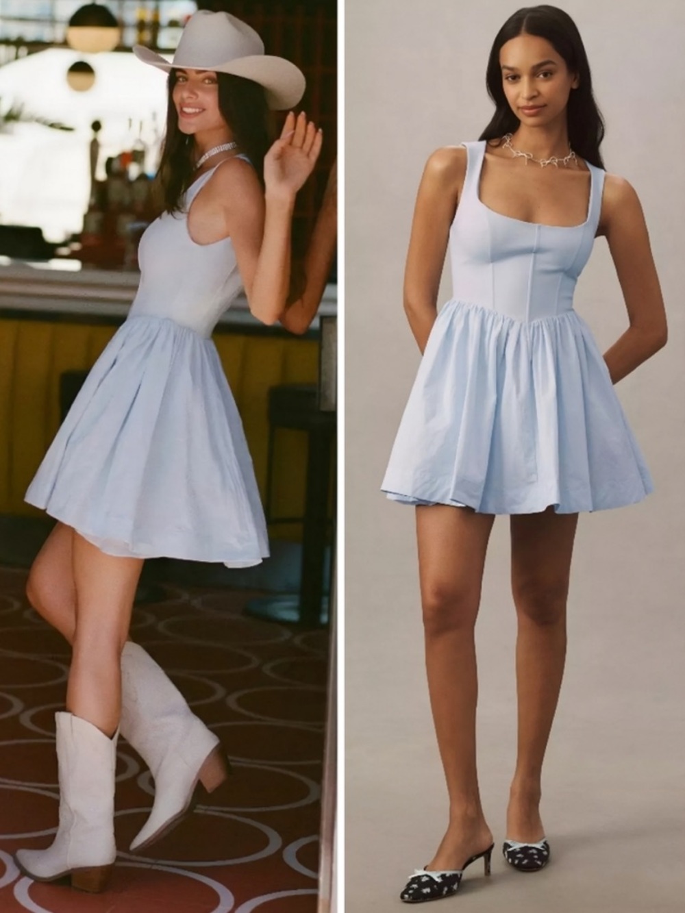 BHLDN Pale Blue Square-Neck Mini Dress